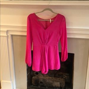 Hot Pink Long Sleeve Boutique Romper